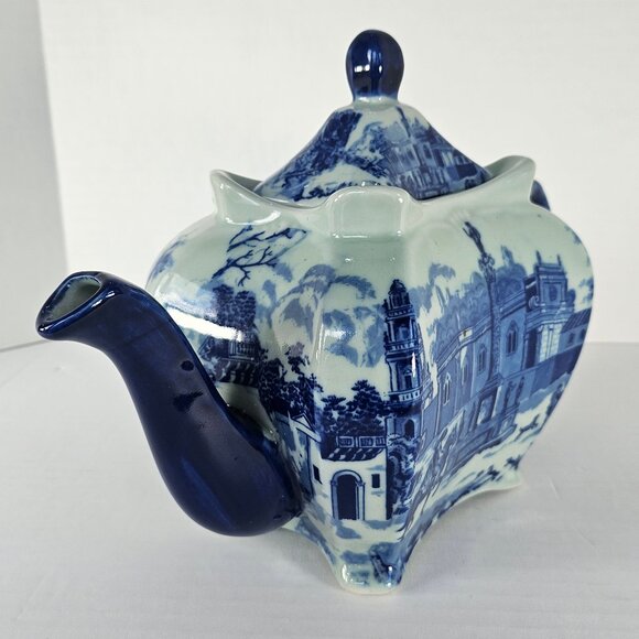 Genuine Victoria Ware Ironstone Flow Blue And White Large Teapot - Picture 3 of 15